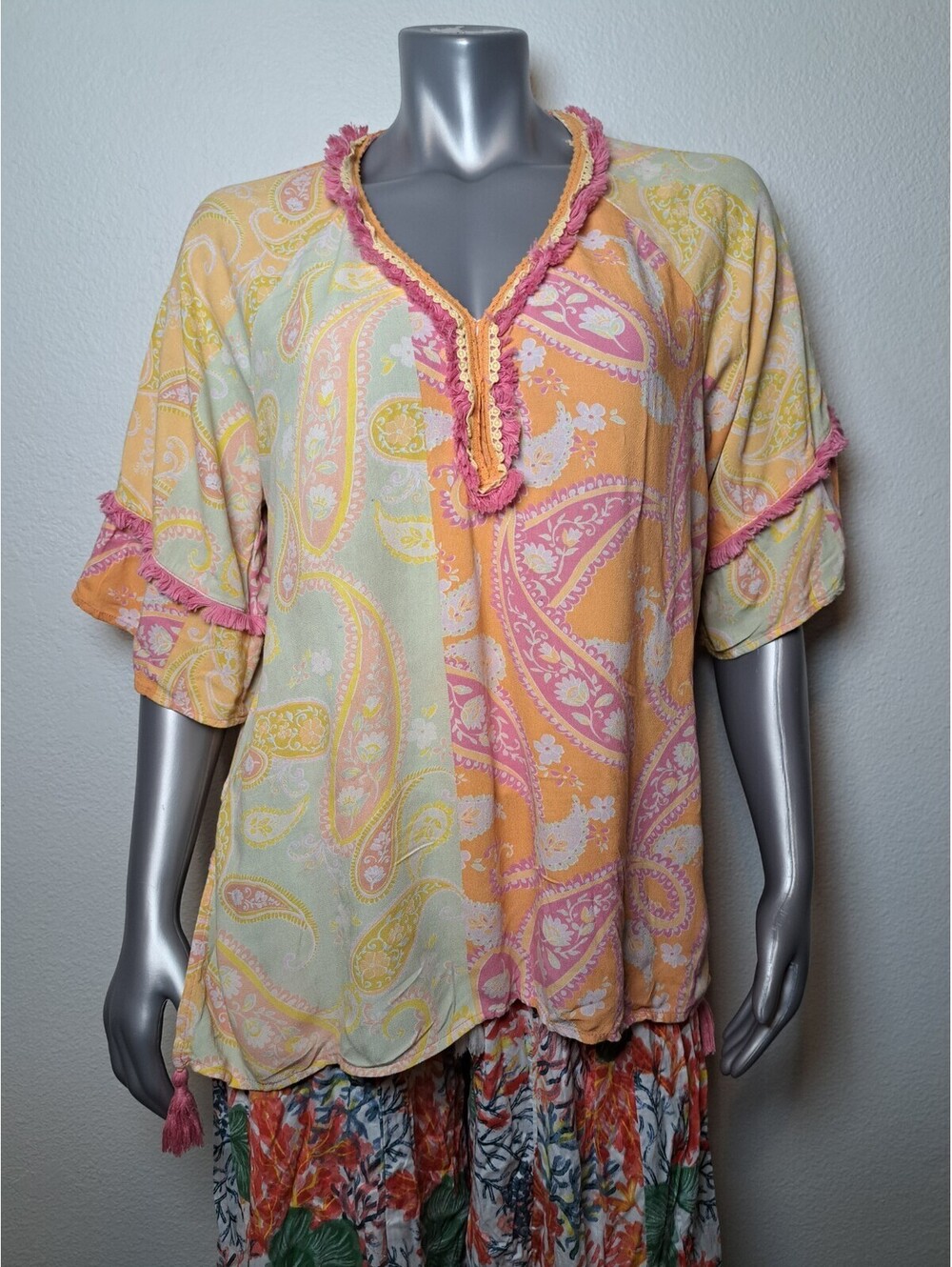 Democracy Multicolor SOHO Top Womens L Chest  Lace Accent Flared Loose Fit